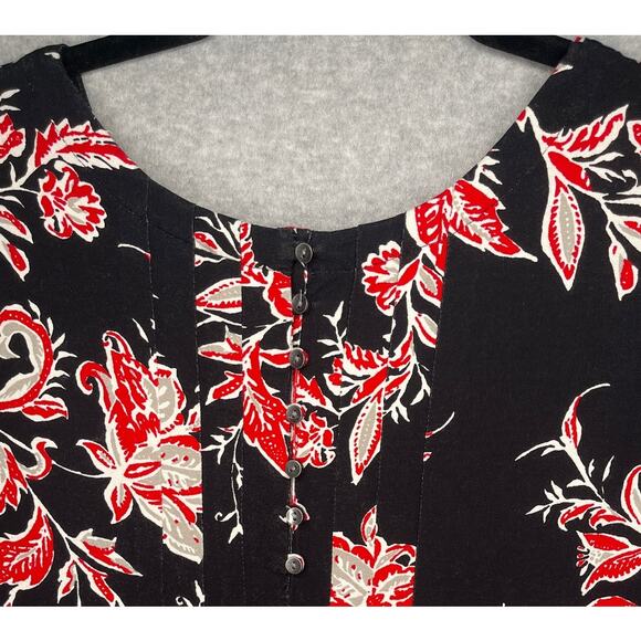 J.Jill Wearever women's black dress red floral design cap sleeve rounded neck 3X - Picture 6 of 11
